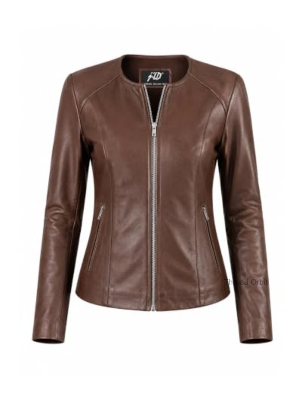 Collarless Lambskin Leather Jacket Women Slim Fit Zipper